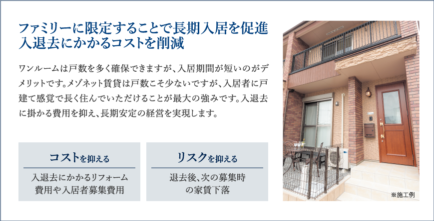 ファミリーに限定することで長期入居を促進入退去にかかるコストを削減